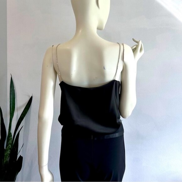NWT House of Harlow Black Satin Cowl Camisole With Rhinestone Straps - Picture 10 of 13